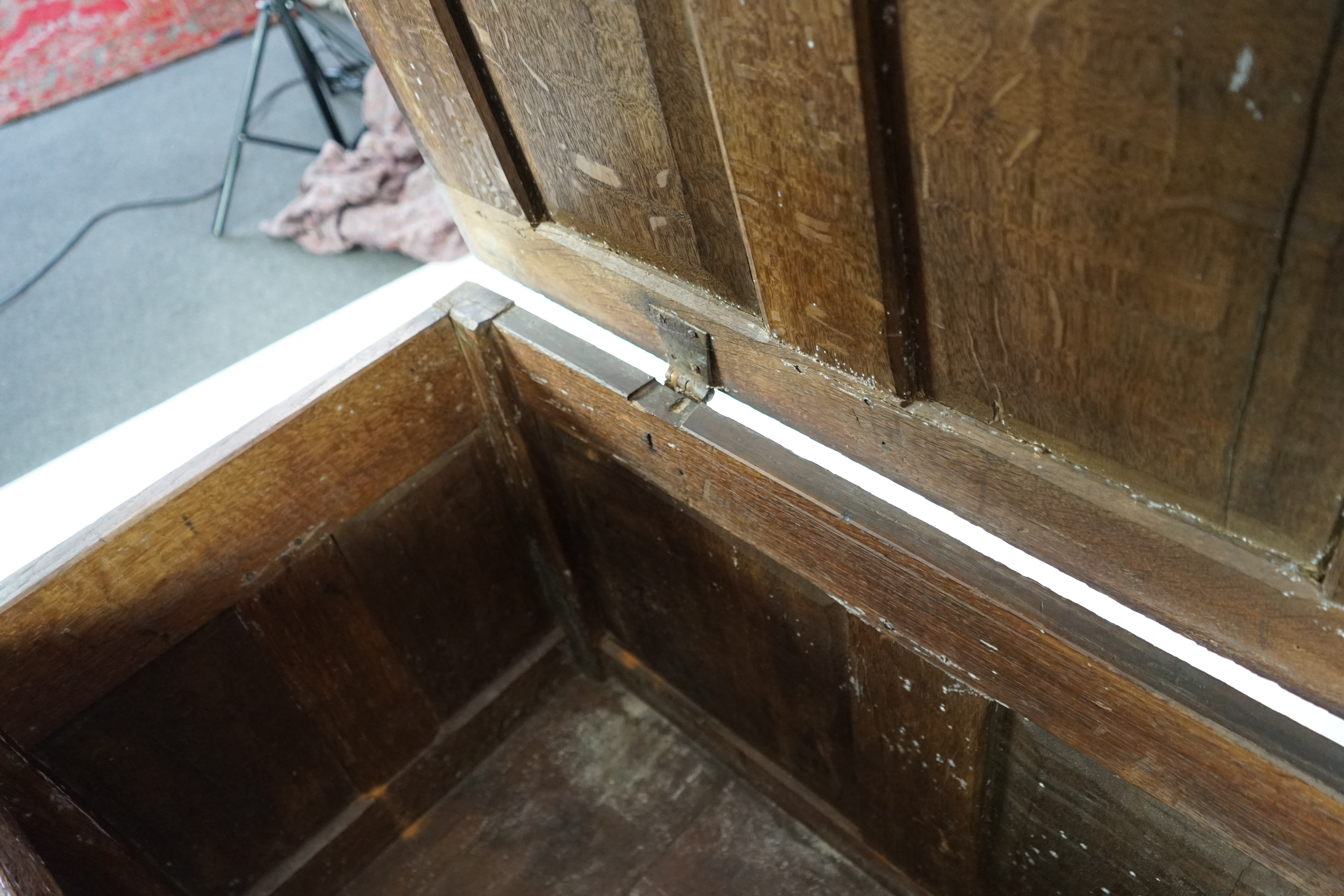 A 17th century panelled oak coffer